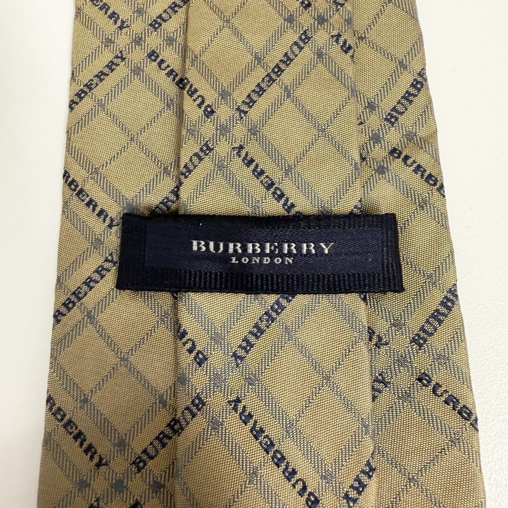 Burberry London Tie Classic Nova Check Plaid Spellout Bronze/Navy Silk 3.75" 58"
